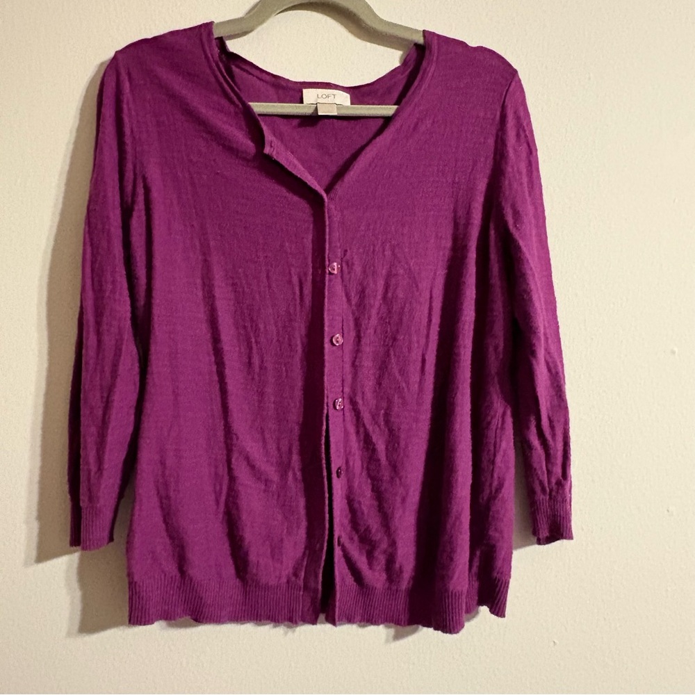 LOFT Button Down 3/4 Length Sleeve Lightweight Purple Cardigan